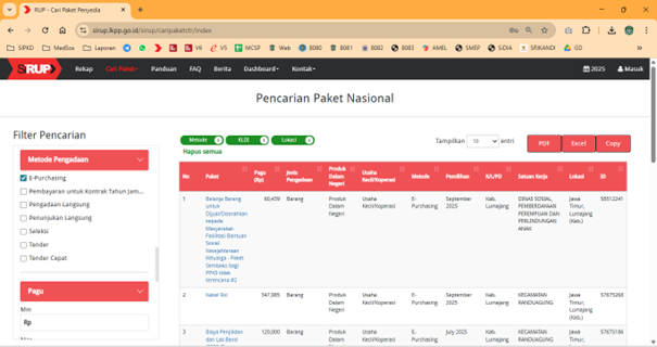 Pelaksanaan Pengadaan Barang/Jasa Tahun 2025 melalui E-Purchasing di Kabupaten Lumajang